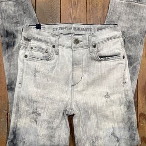 25 Citizens of Humanity Distressed Ripped Black White Wash Skinny Jeans